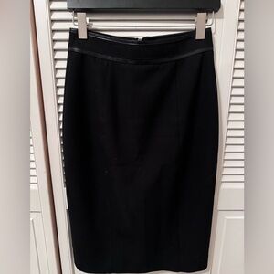 Burberry Black Pencil Skirt with Leather Trim